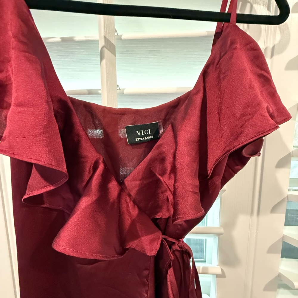 VICI Burgundy Ruffle Wrap Dress